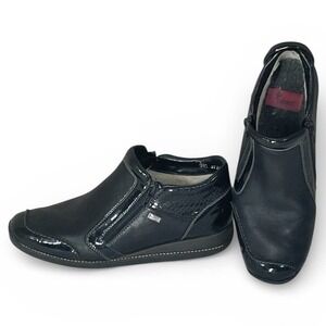 Rieker Black Ankle Boots Size 8.5 Glossy Finish Side Zipper *READ*‎